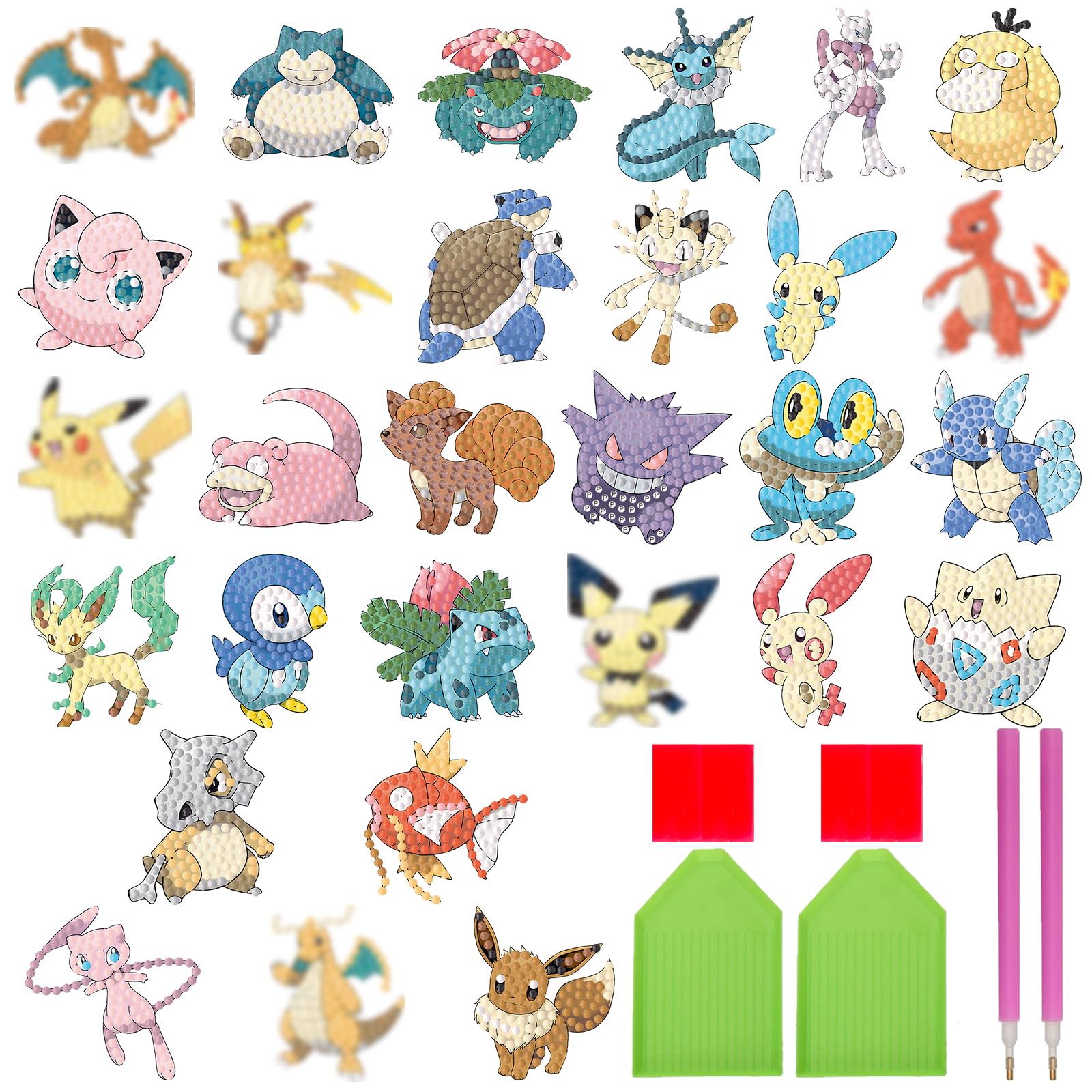 GOACRS Diamond Painting Children's Sticker Set, 29 Pieces Mini 5D Diamond Painting Pictures, Cartoon Anime DIY Stickers, Art Mosaic Craft Kit for Home Decoration and for Boys Girls Teenagers Beginners