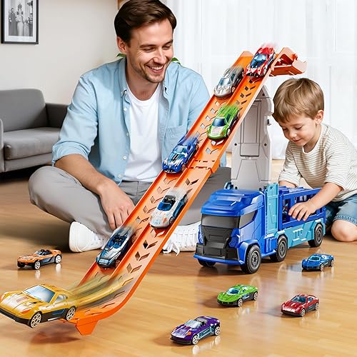 Miniatura 5 de Juego de pistas de autos de juguete para niños de 3, 4, 5, 6 años, pista de carreras con 12 autos de carreras fundidos a presión, regalos de