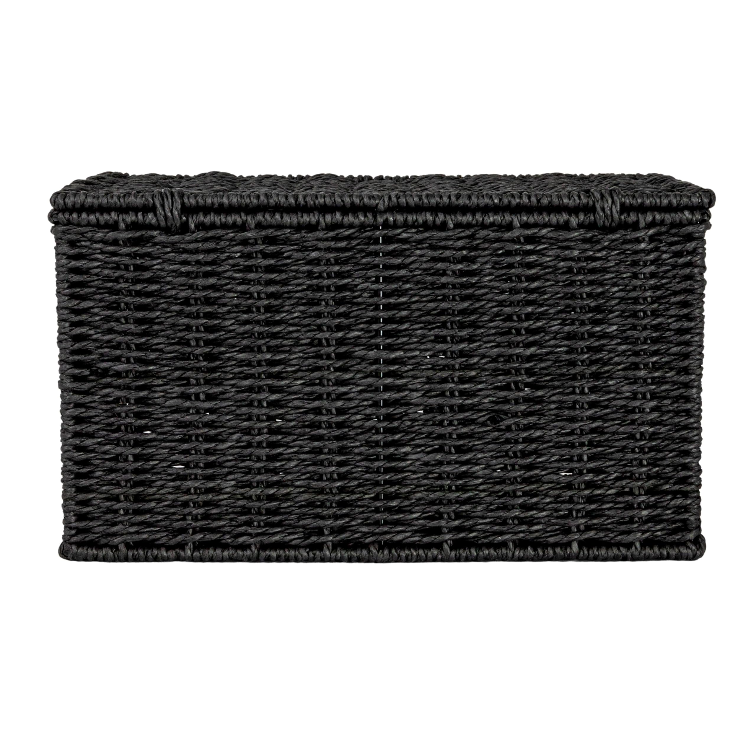 Household Essentials Mały ręcznie tkany kosz wiklinowy z pokrywką, czarny