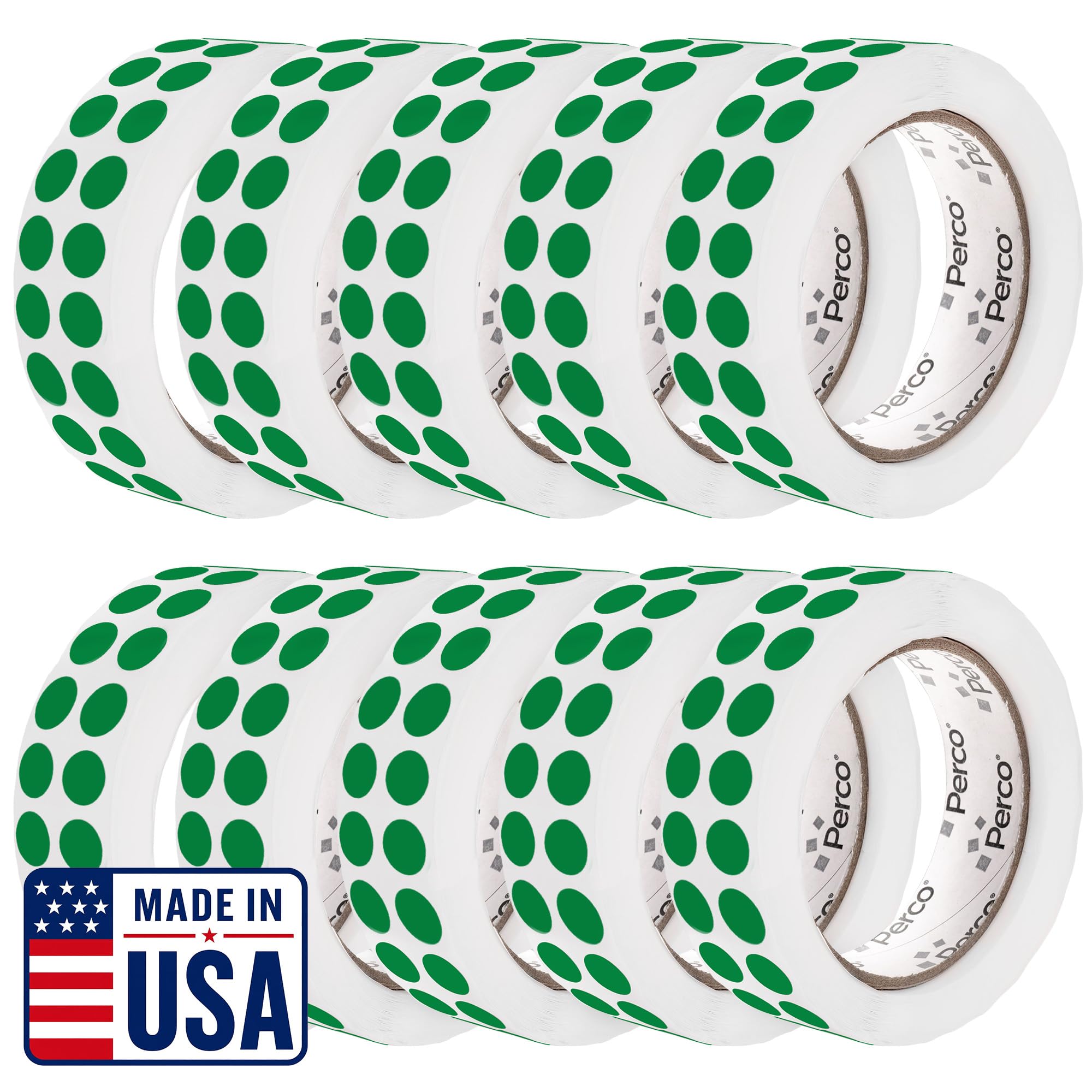 Perco Green Perforated Round Circle Dot Sticker 1-Inch Labels — 10 Rolls, 10,000 Stickers - Shelf Labels, Inventory Grouping &amp; Product Classification, Strong Adhesive—Made in USA