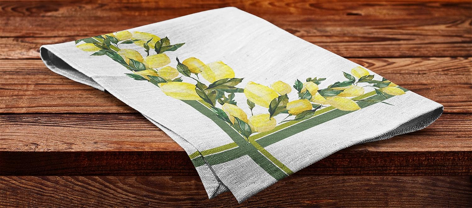 Luxury Collection Dinner Table Linen Decor Cotton Napkin Printed Fabric Reusable Napkins Set of 12, 20 X 20 - Lemon
