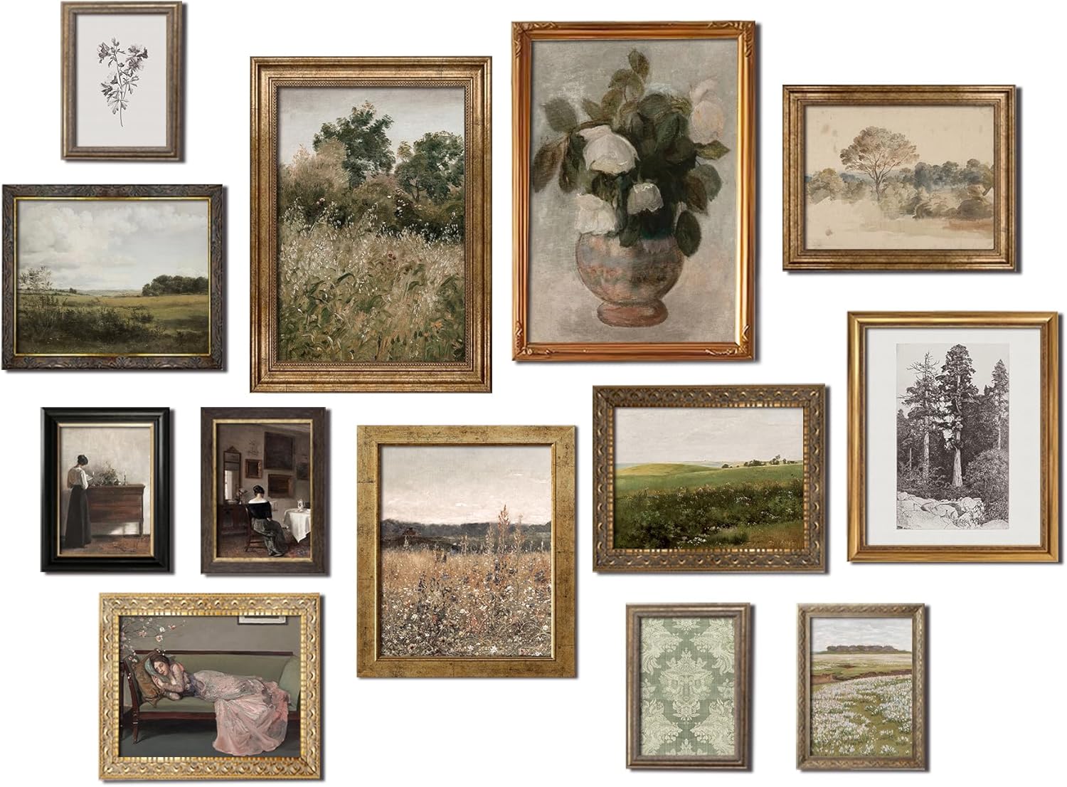 Vintage Wall Art - Eclectic French Country Decor, Canvas Painting Prints for Wall Decor - Countryside Landscape, Floral Aesthetic Pictures - Unframed