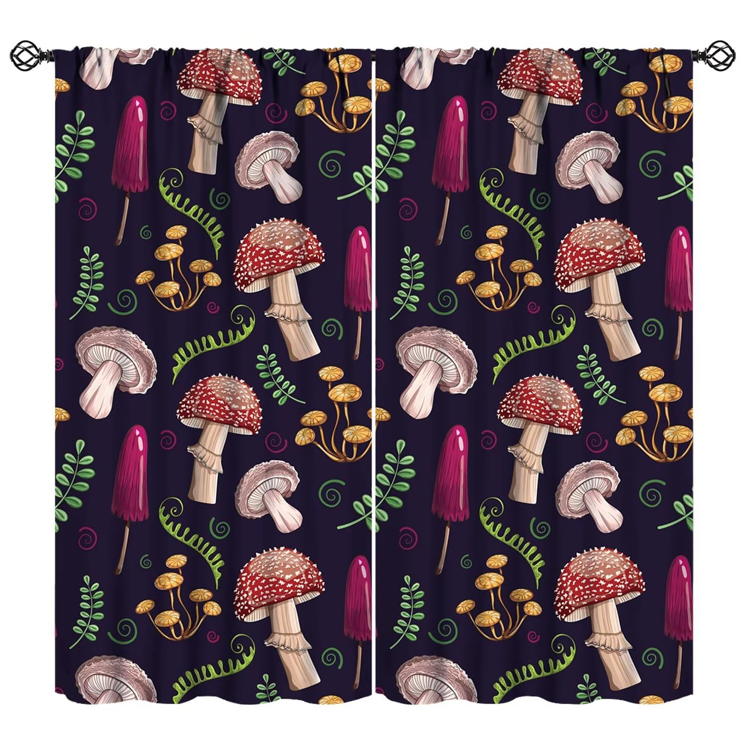 JESTRONRY Mushroom Curtains, Colorful Cartoon Herbs Plant Botanical Print Thermal Drapes Window Treatments for Living Room Bedroom Kitchen Bathroom Home Decor W42xL63in