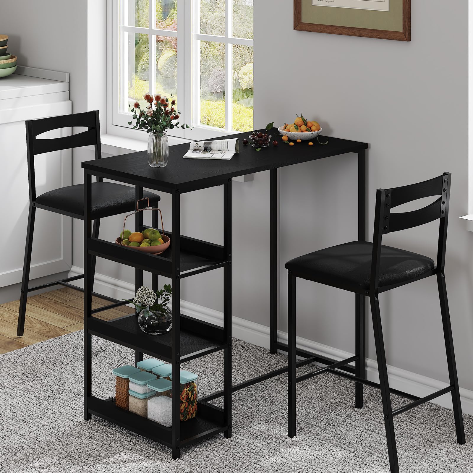 Table de bar et chaises Garvee 3 pièces avec plateau rabattable