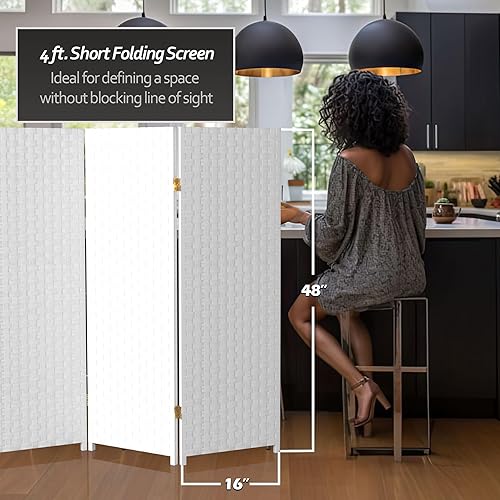 Miniatura 5 de Pantalla plegable de fibra tejida corta de 4 pies - Blanco - 4 paneles