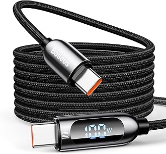 BaseusLED Display 100W PD 5A Type C Cable, Nylon Braided High-Speed 480Mbps Data Transfer Cable for iPhone 15 Pro Max, MacBook Pro/Air, iPad Pro/Air, Samsung S24 Ultra & More (2M)