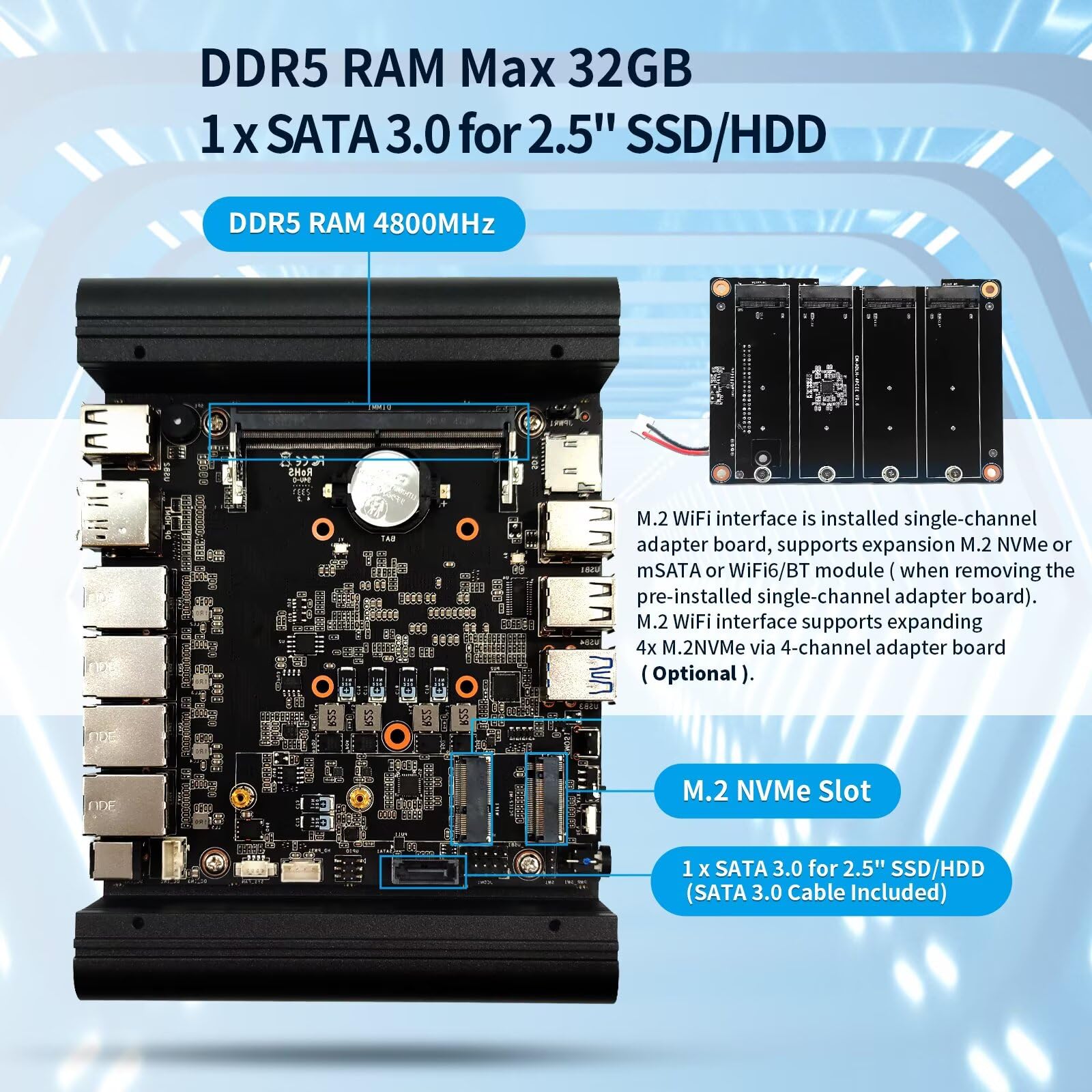 N150 Mini PC Firewall (N100 Upgrade), 4 x 2.5 GoE i226V LAN OPNsense Router Appliance, Micro Fanless Computer, DDR5 Barebone No RAM No SSD, AES-NI, 8USB Port, Supporte de 1 à 4 Cartes NVMe