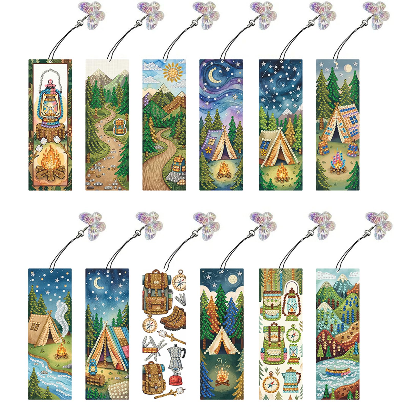 12 PCS Diamond Art Painting Bookmarks, 5D DIY Special Shaped Diamond Art Bookmarks with Tassels Rhinestone Bookmark Kits Rhinestone for Book Lovers Beginners & Adults Kids