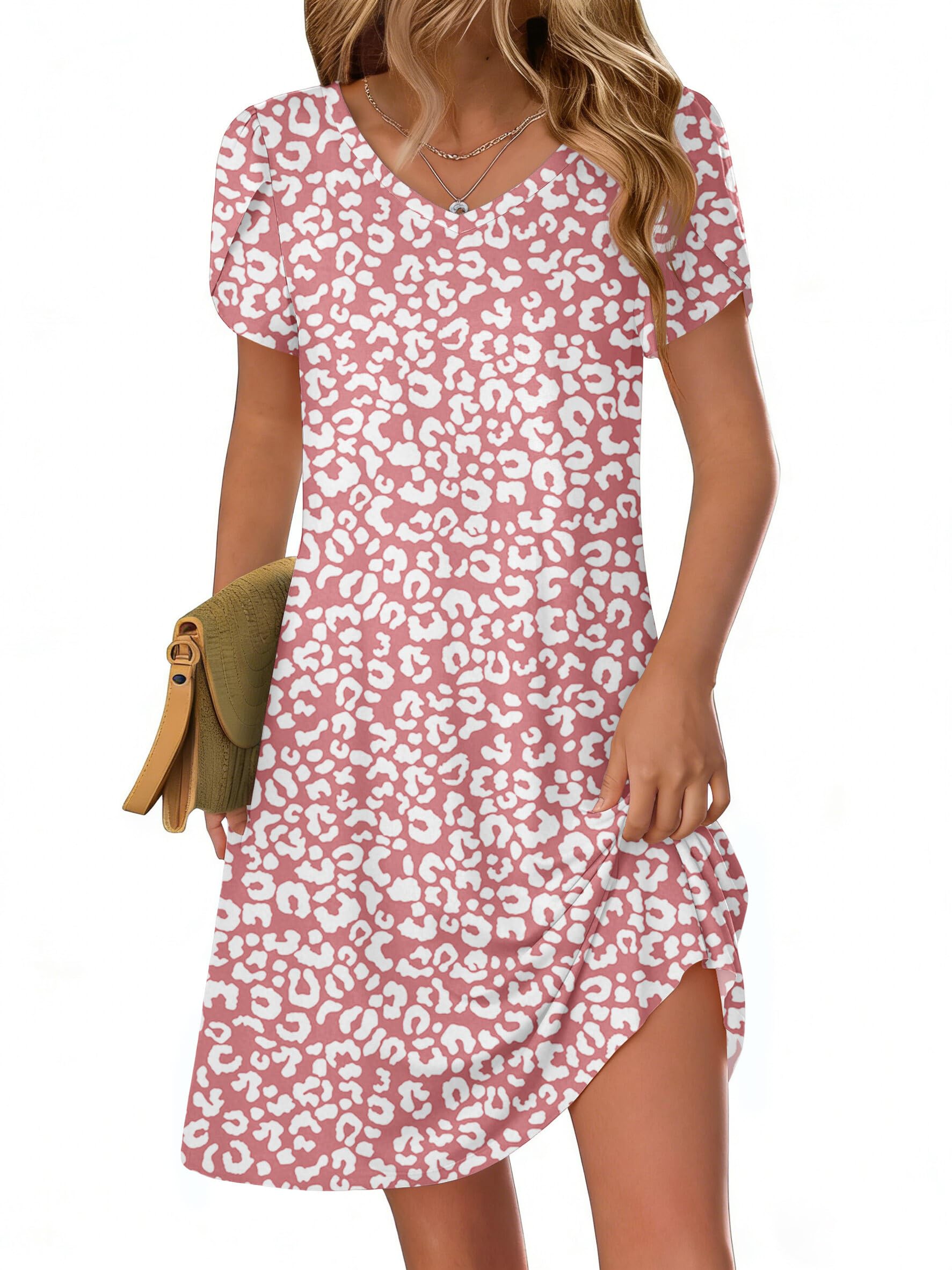 Zeagoo Womens Summer A-Line Dress with Pockets Mini Short Sleeve Dresses Flowy Beach Swing Dress 2026 Vacation Travel