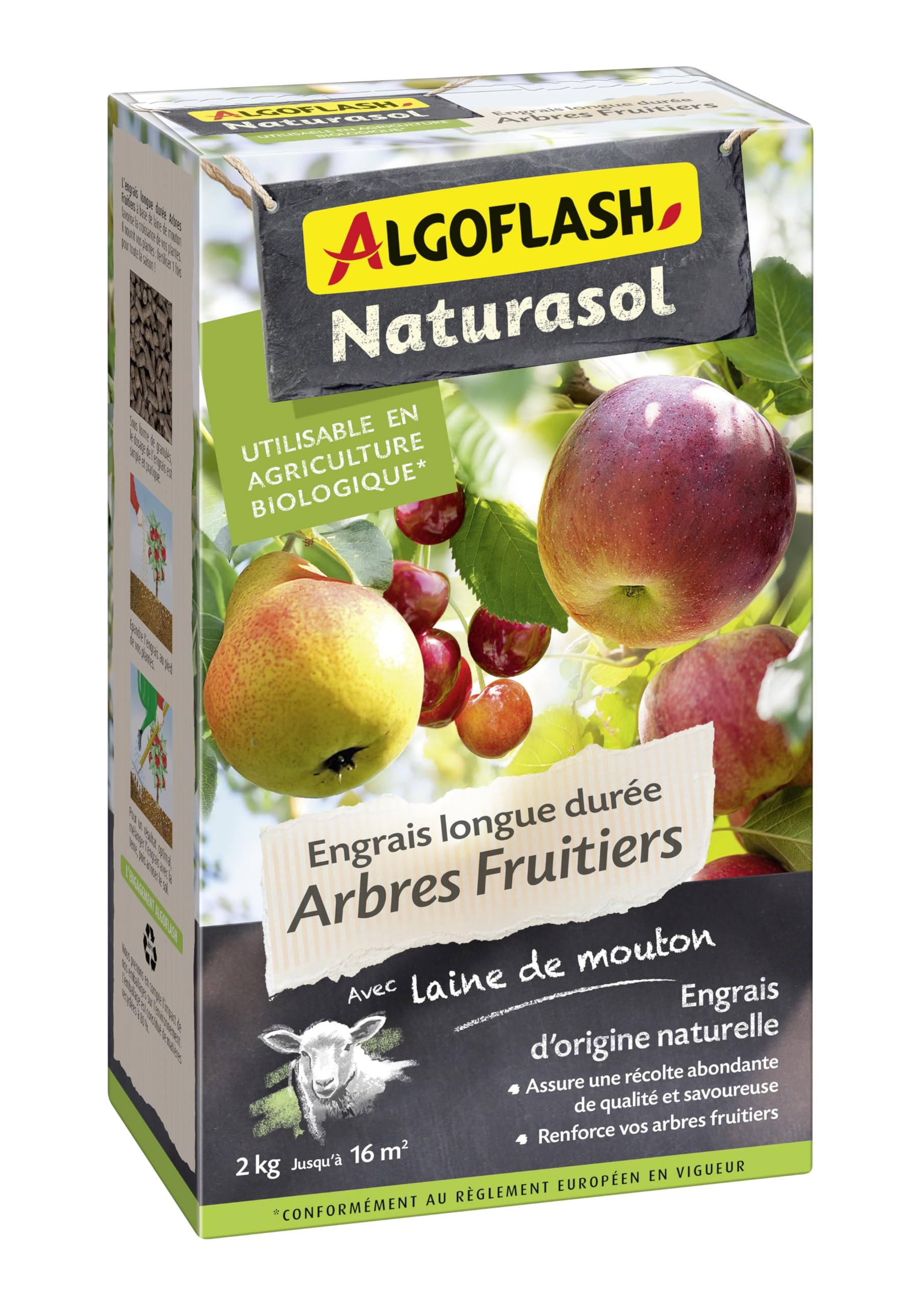 Engrais Arbres Fruitiers Algoflash Naturasol 2kg - Laine De Mouton 50%, Action Longue Durée, Bio