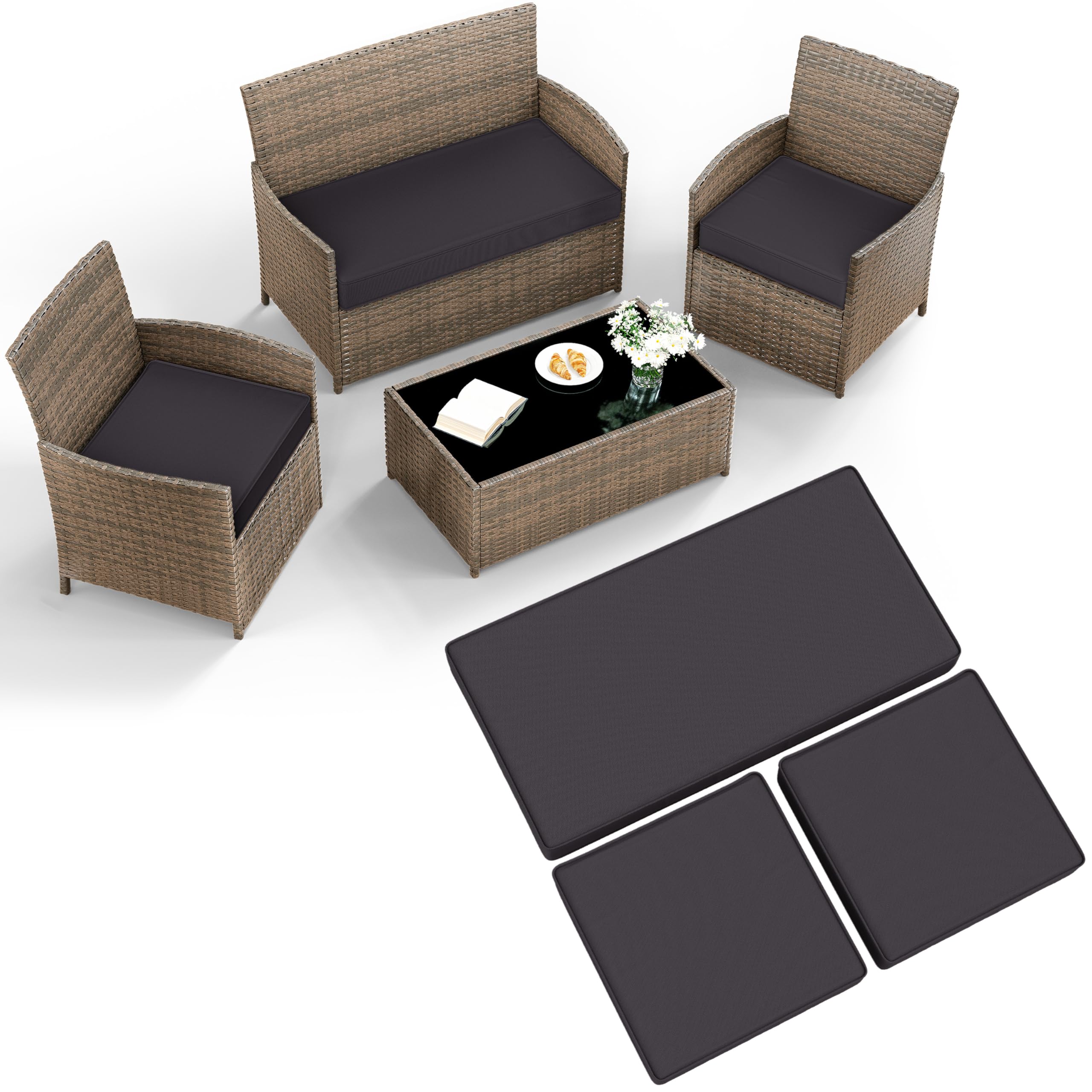 3 Pack Outdoor Patio Furniture Cushion Replacement Covers, Waterproof Loveseat Cushion Covers - 36×18×2,18×18×2, for 4-Seater Wicker Rattan Patio