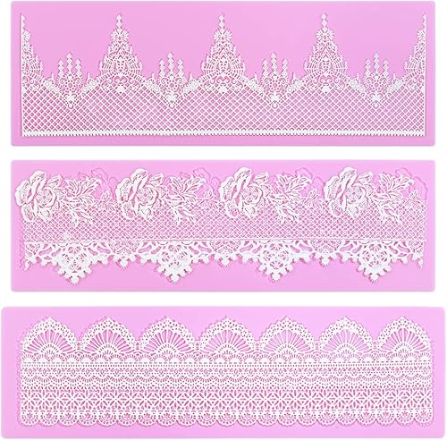 Miniatura 12 de Moldes de encaje en relieve, juego de 2 moldes de silicona con diseño de flores de varios círculos, decoración de pasteles de boda, molde