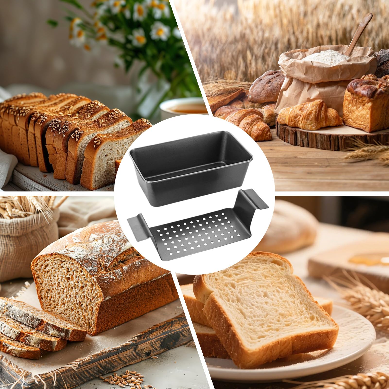 Moldes para pan, molde de cocina antiadherente con asas, moldes para pan, para cocina en interiores, para principiantes y entusiastas de la familia