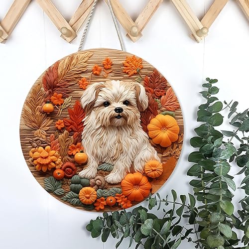 Miniatura 3 de Miniature Schnazuer Dog In Pumpkin And Fall Leaves Yarn Custom Wood Signs for Home Decor, Door Hanger Wood Sign, Hanging Sign Wall