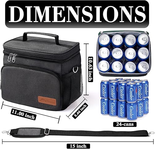 Miniatura 2 de TuErcao Bolsa térmica aislada 624 latas plegable a prueba de fugas con lados blandos para el auto, hielera portátil plegable pequeña para playa,