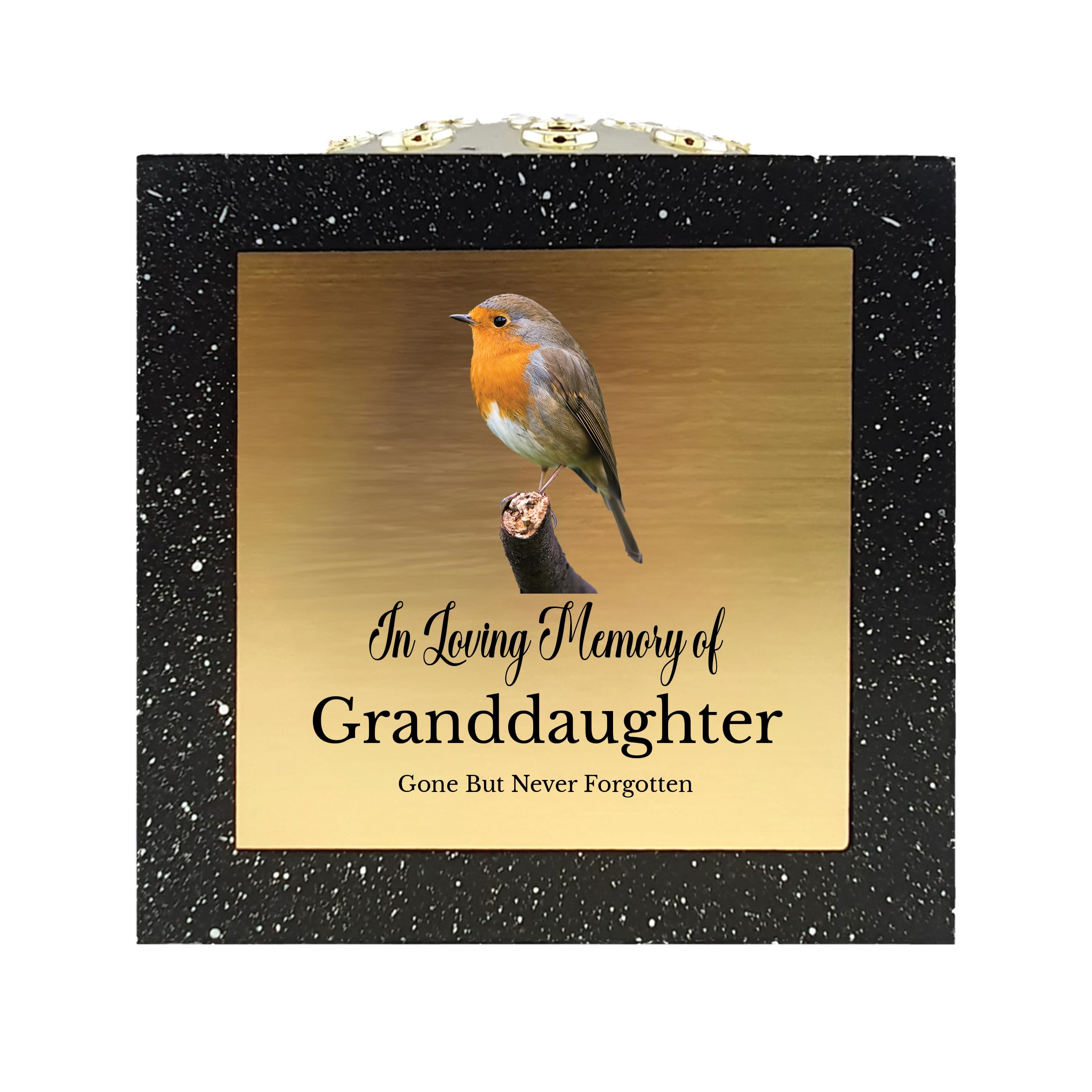 In Loving Memory Of Memorial Rose Bowl Grave Marker Flower Pot Vase With Robin Design Mum Dad Grandad & Lots More Black/Gold (UV PRINTED) (Granddaughter)