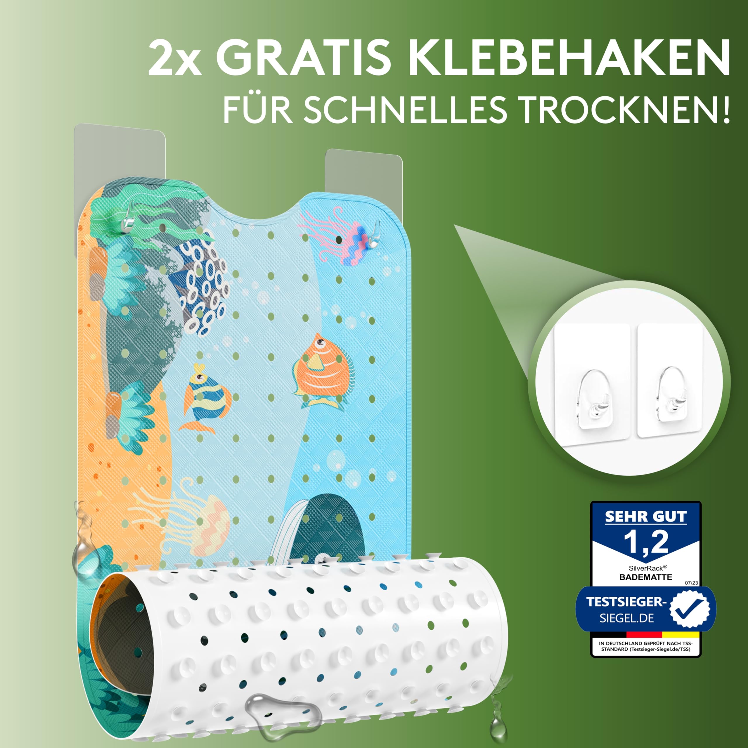 Tappetino Antiscivolo Per Vasca Bambini 100x40cm - Con Ventose E Design Marino