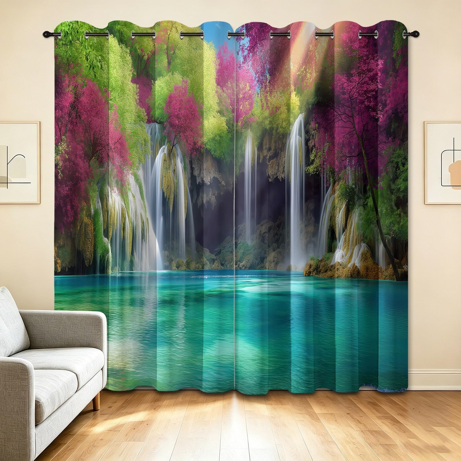 Surrealistyczne zasłony zaciemniające 140 l x 160 cm, wodospad dżungli, dekoracja okienna do salonu, sypialni, izolacja termiczna, 2 panele