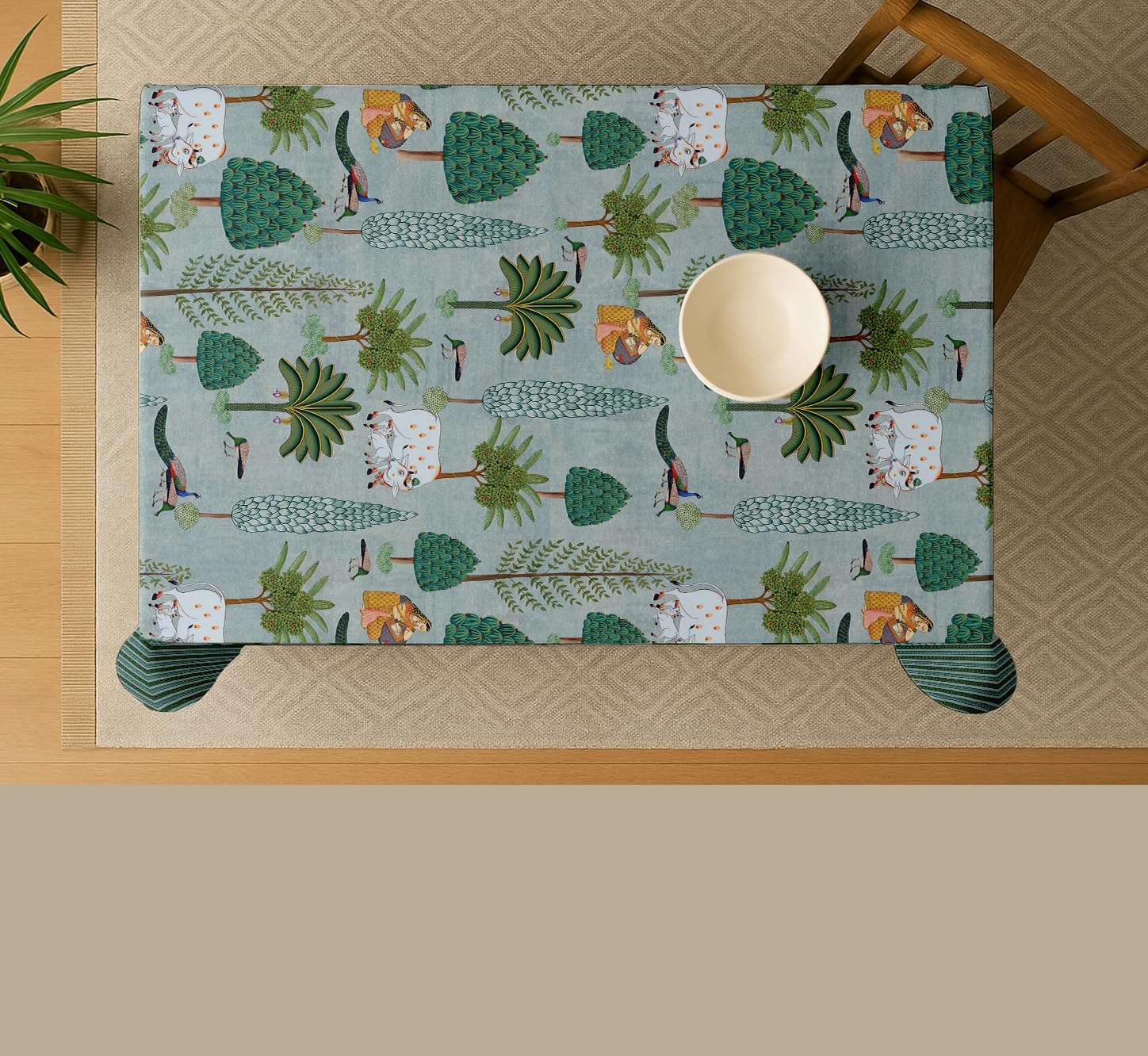Tree Design Tablecloth - Blue 60x60 Inch Cotton Twill Dining Table Cover, Perfect for 4 Seater Tables, Durable, Protective & Washable, Ideal for Everyday Use, Festive Occasions & Gatherings