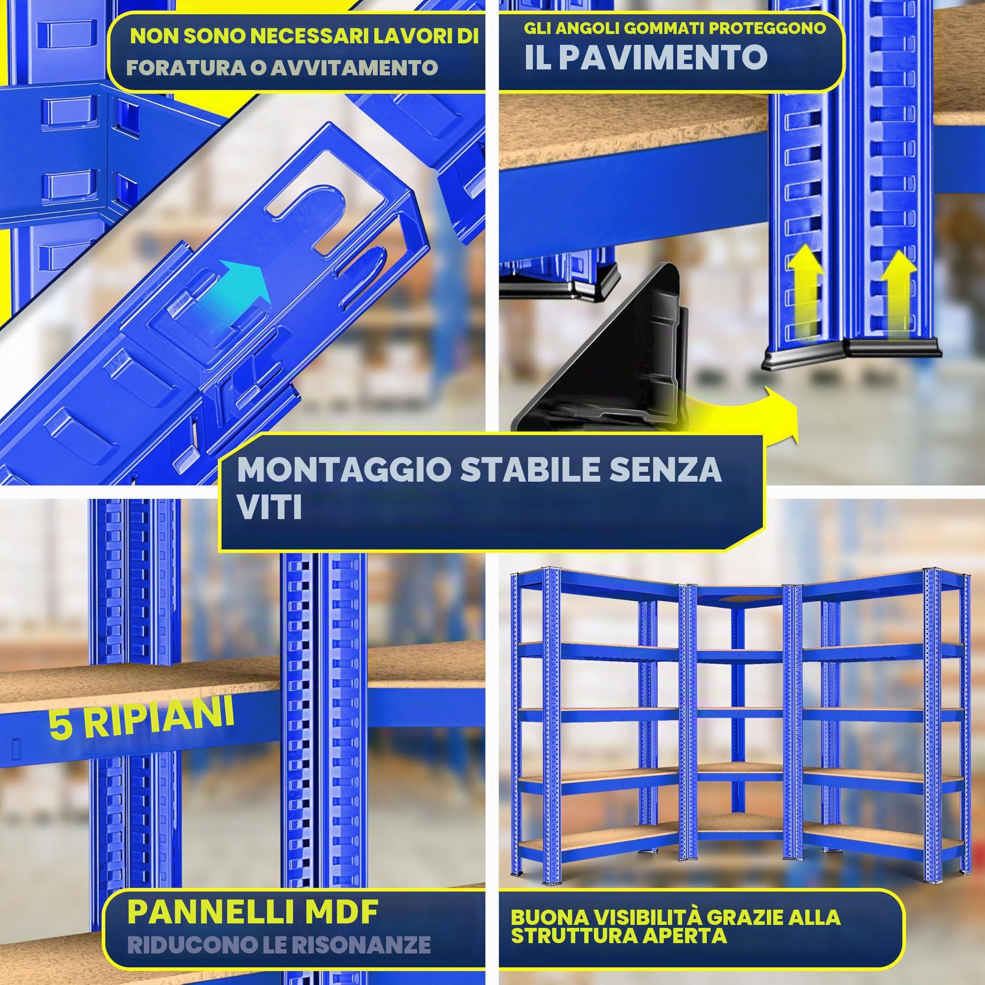 MASKO® Set di 3 sistemi di scaffalature, 1x scaffale angolare e 2X scaffali di stoccaggio - 15 ripiani | Scaffali in MDF 2625 kg Scaffali per officina Scaffali per cantine, Blu