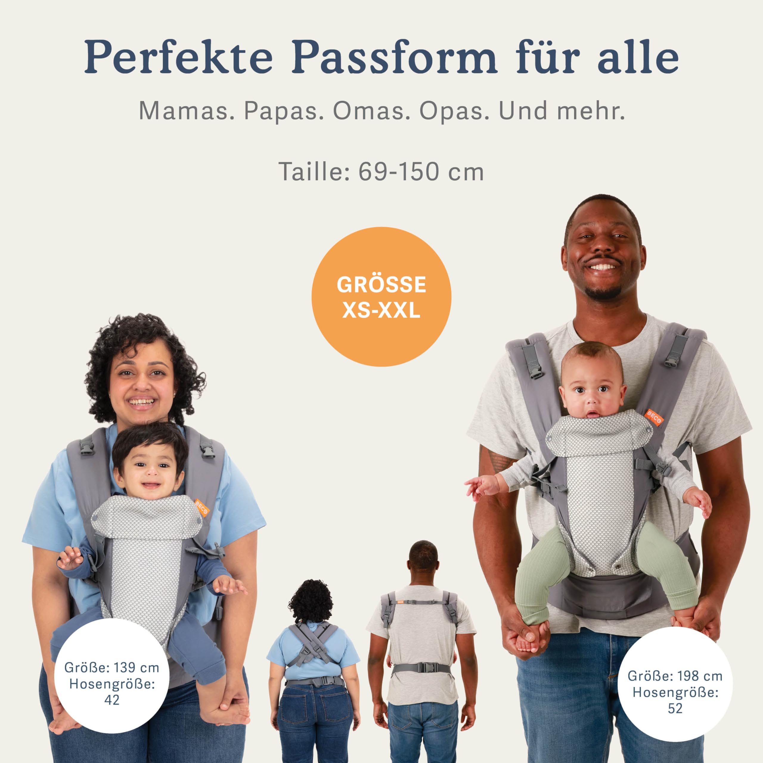 Beco Gemini Cool Mesh Babytrage ab Geburt, Cool Dunkelgrau | 4 Ergonomische Trageweisen mit Verstellbarem Sitz, zertifiziert Hüftgesund, von den ersten Wochen bis ins Kleinkindalter.