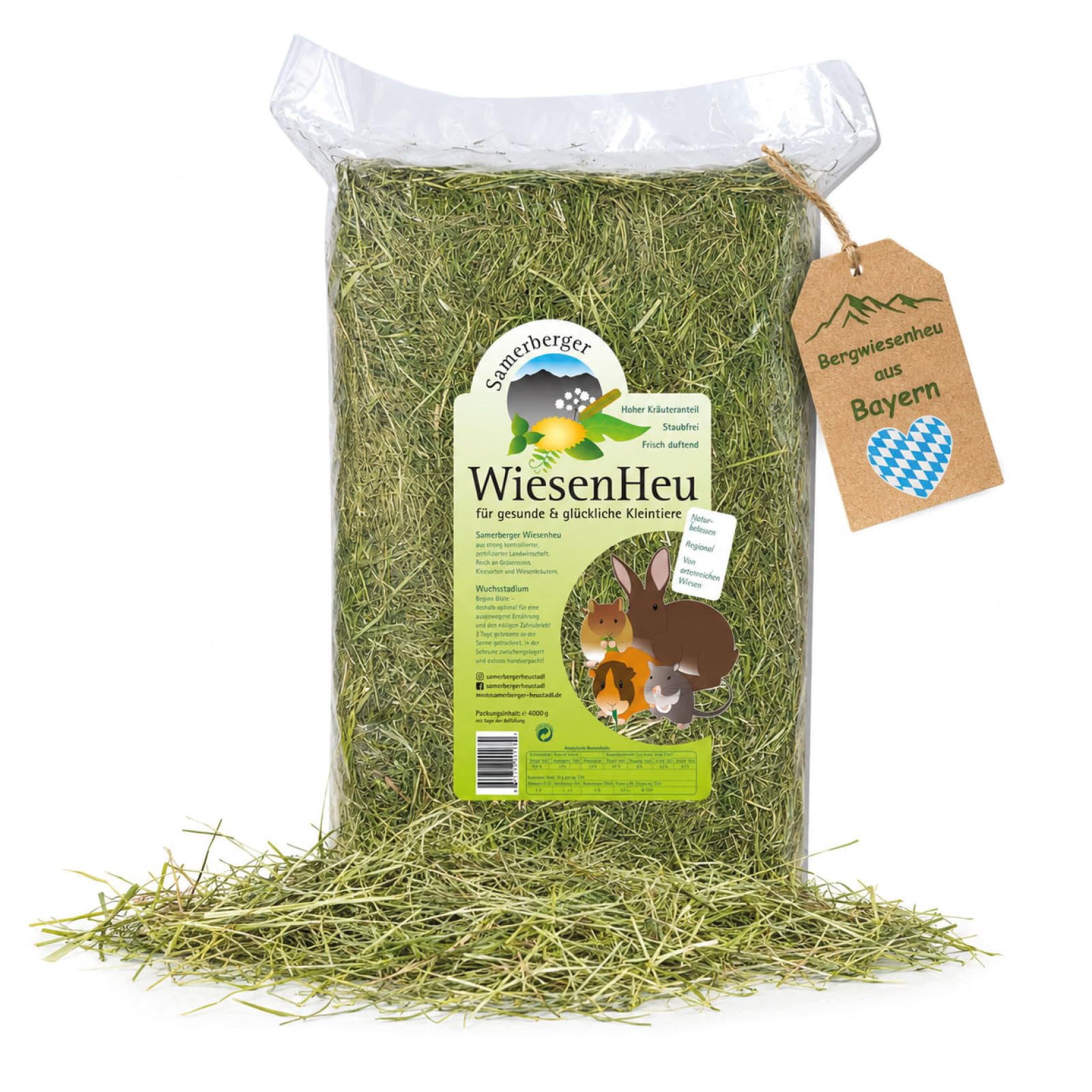 Samerberger Wiesenheu 4 kg – staubarmes, luftgetrocknetes Heu für Kaninchen & Meerschweinchen – regionale Gräser- und Blütenmischung aus Bayern – handverpackt & ohne chemische Zusätze (3)