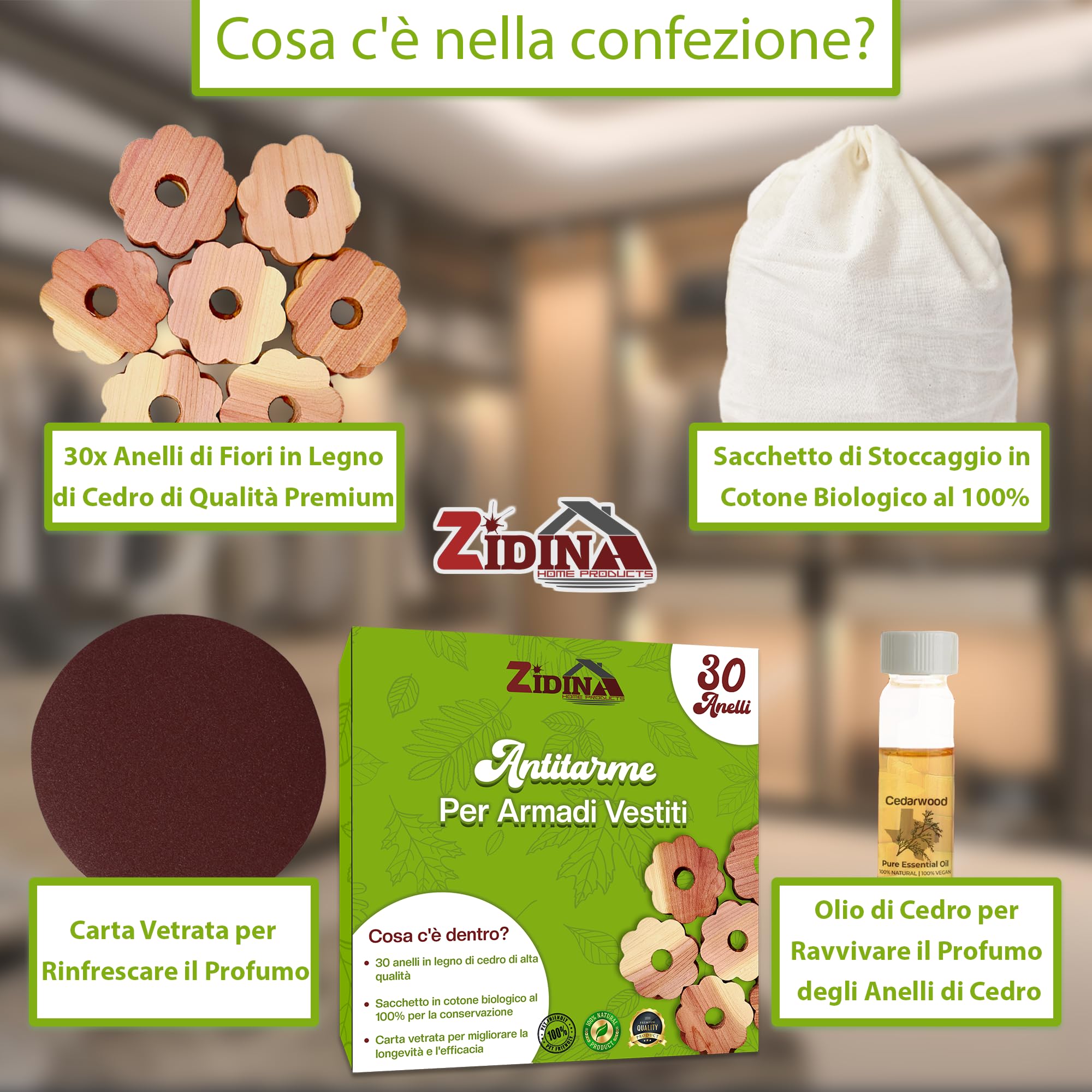 Sugeru® 12 Pezzi Antitarme per Armadi Vestiti – Anelli Legno di Cedro | Antitarme Naturale al 100%, per Anti Tarme Vestiti Armadio, Contro Le tarme, per Antitarme Vestiti, Profumatori Armadio(Girare