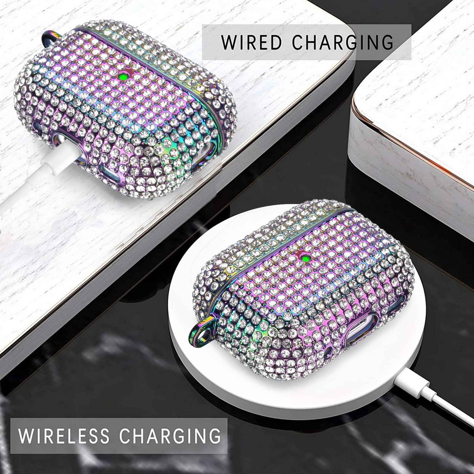AirPods Pro 2 Hülle Mit Strass & Schlüsselanhänger – Kristallblau, Glitternd, Kratzfest