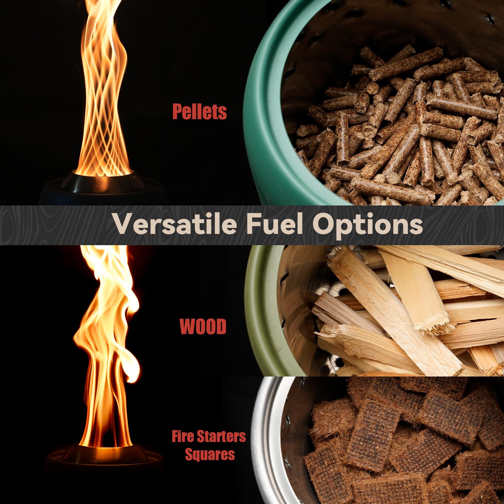 Onlyfire Mini Vuurschaal | Draagbaar Tafelvuur | met Standaard, Draagtas | Werkt op Pellets of Hout | voor Camping en Tuin | Rookloze | Roestvrij Staal | Groen
