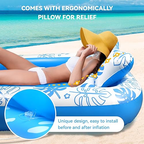Miniatura 2 de Flotador inflable para piscina de bronceado con almohada cervical, flotadores de piscina para adultos para tomar el sol, patio trasero, fiesta en la