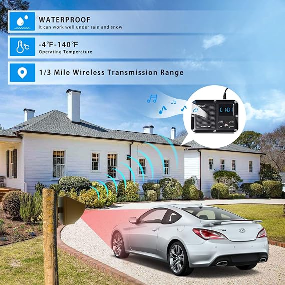Solar Driveway Alarm Wireless Outside 1800ft Range, Outdoor Motion Sensor & Detector Driveway Alert System with Rechargeable Battery/Weatherproof/Mute Mode(1&3-Brown)