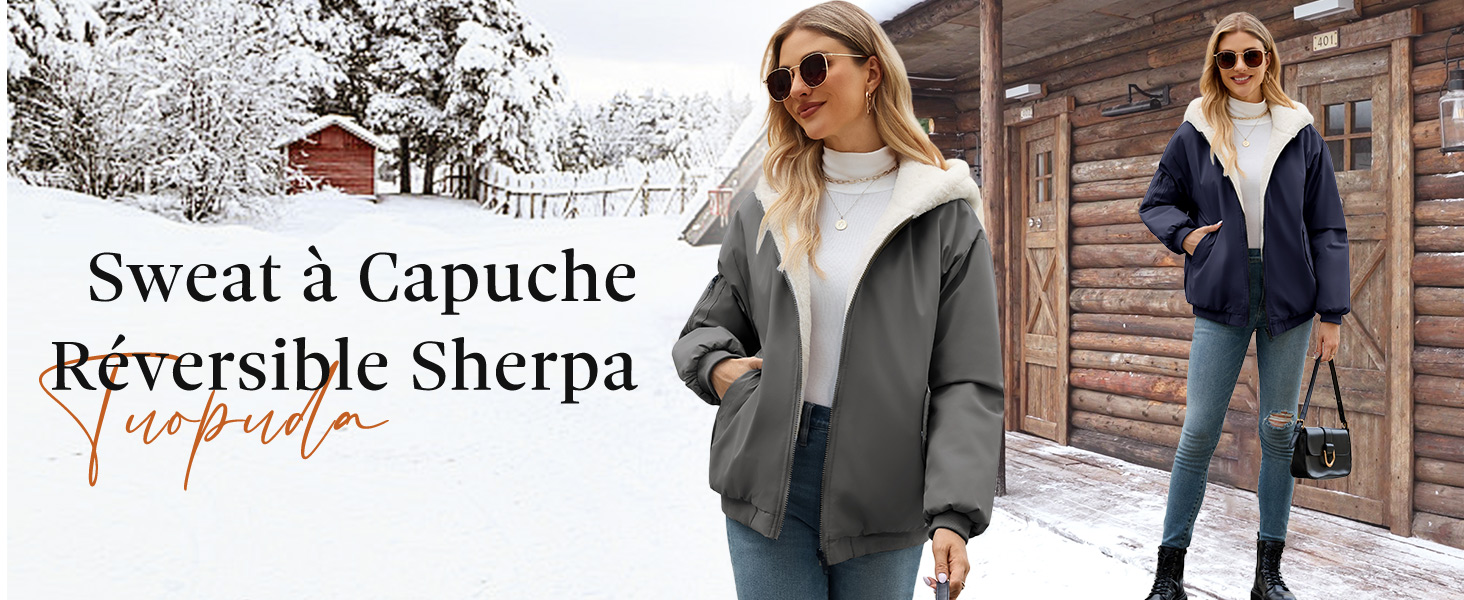 Tuopuda Doudoune Femme Hiver - Parka Mi-Longue Matelassée à Capuche Amovible - Chaud Et Décontracté