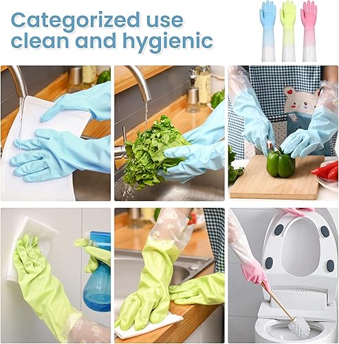 Miniatura 3 de CAYYET 3 pares de guantes reutilizables de limpieza y lavado de platos, guantes antideslizantes para cocina, jardinería, lavandería, lavavajillas