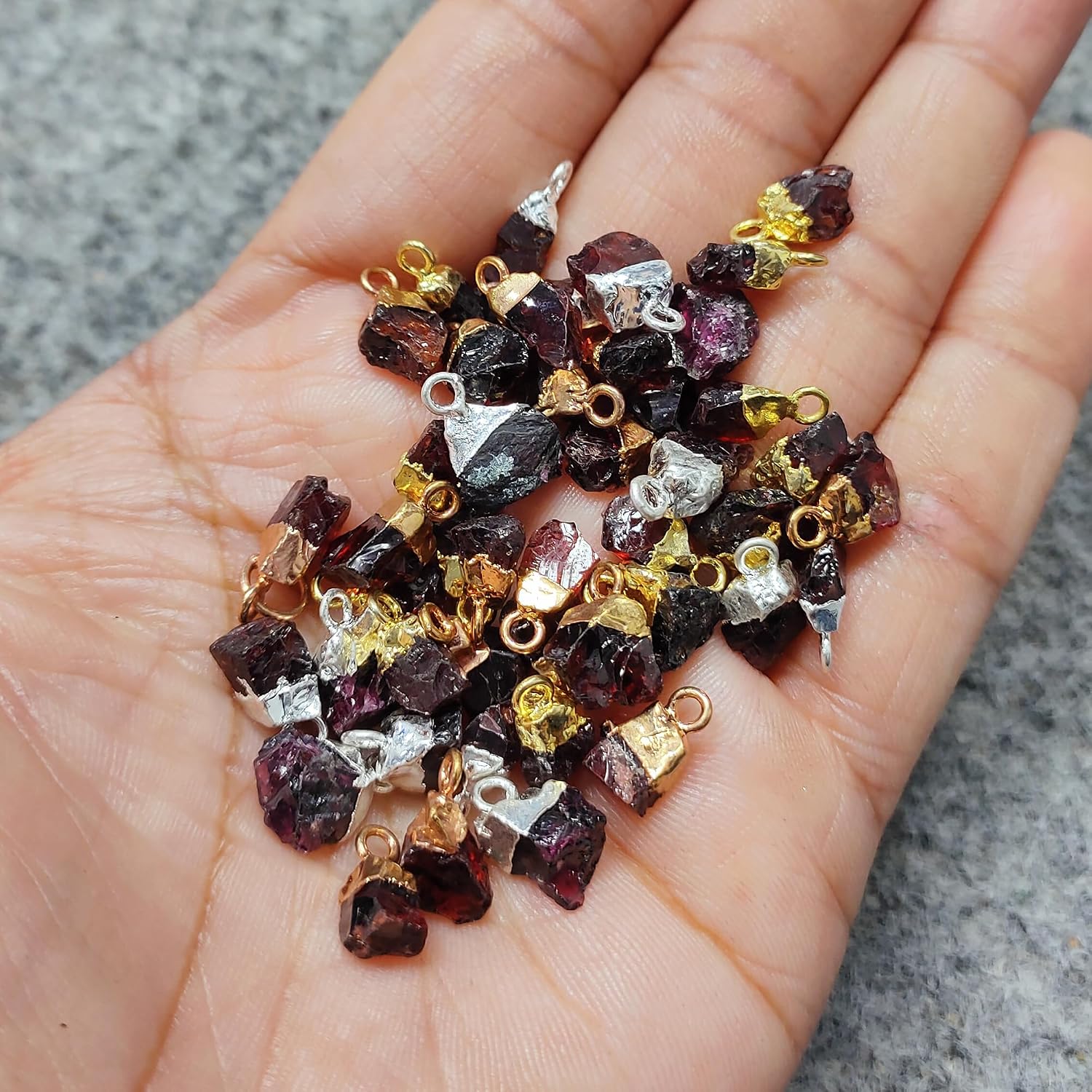 Raw Garnet Connector Pendant, Natural Rough Gemstone Charm for Jewelry Making, January Birthstone Crystal, DIY Jewelry Supplies, Sold Per Piece