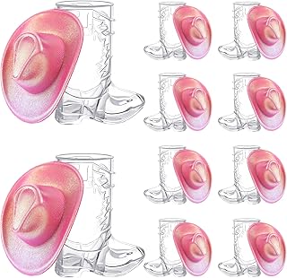 Mini Neon Cowgirl Hat Sparkly Glitter Space Holographic Western Cowboy Hat and Cowboy Boot Shot Glass Party Disco Cowgirl Cowboy Party Supplies for Dollhouse, 20 Pieces