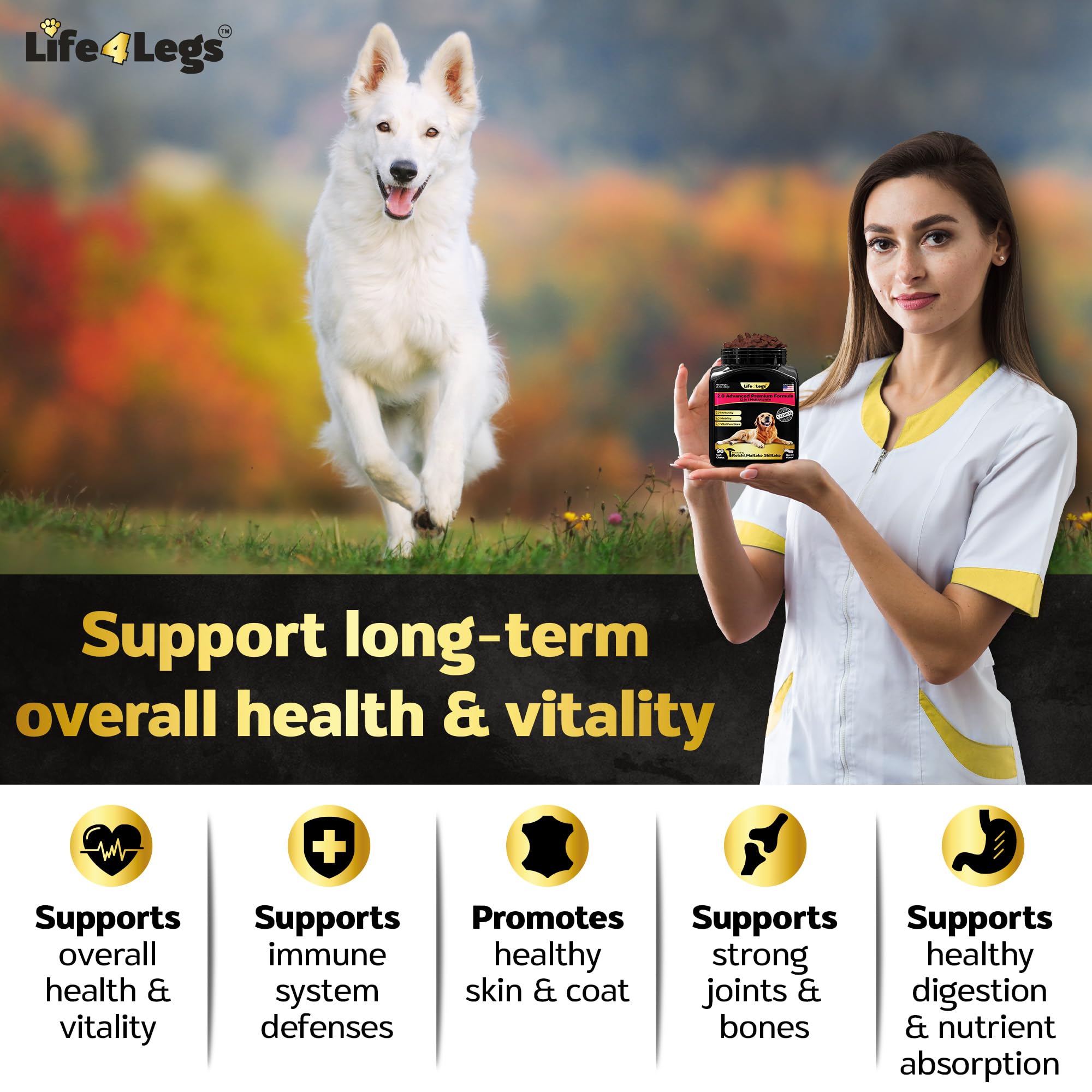 30 Soft Chews Dog Vitamins - Hemp Oil Glucosamine Chondroitin Hip and Joint Support Health, Skin & Coat Supplements, Digestion & Immune Booster, Heart, Probiotics - Bacon Flavour — Amazon image 4