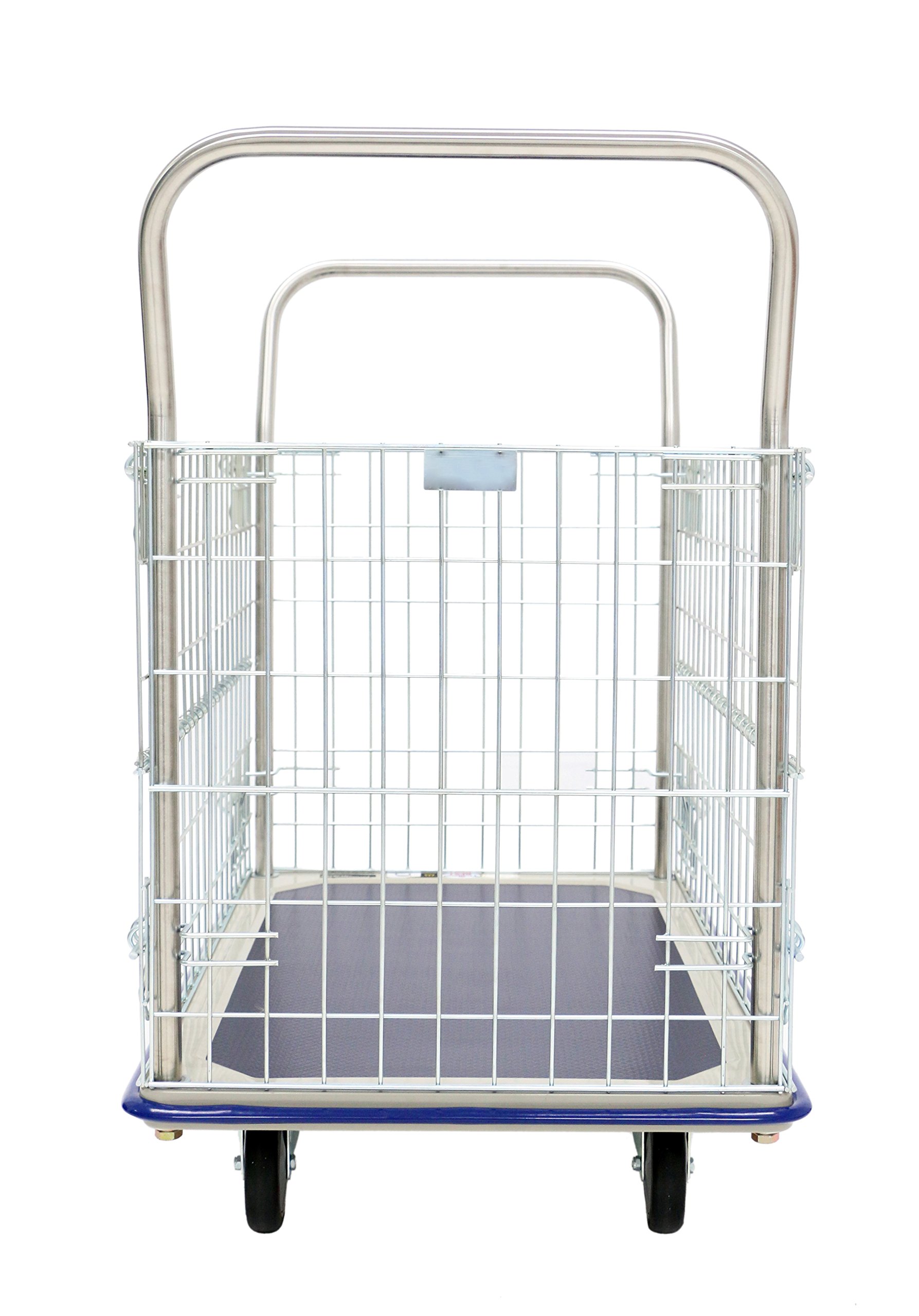 GW-213 Chariot de stockage grillagé à plateforme, en acier inoxydable plaqué zinc, avec charge maximale de 370 kg, 96 x 61 x 100 cm (largeur x profondeur x hauteur), Bleu