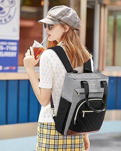Miniatura 7 de LOVEVOOK Mochila para laptop para mujer, bolsa de trabajo para computadora portátil, mochila para profesores y enfermeras, Gris y negro y marrón-M