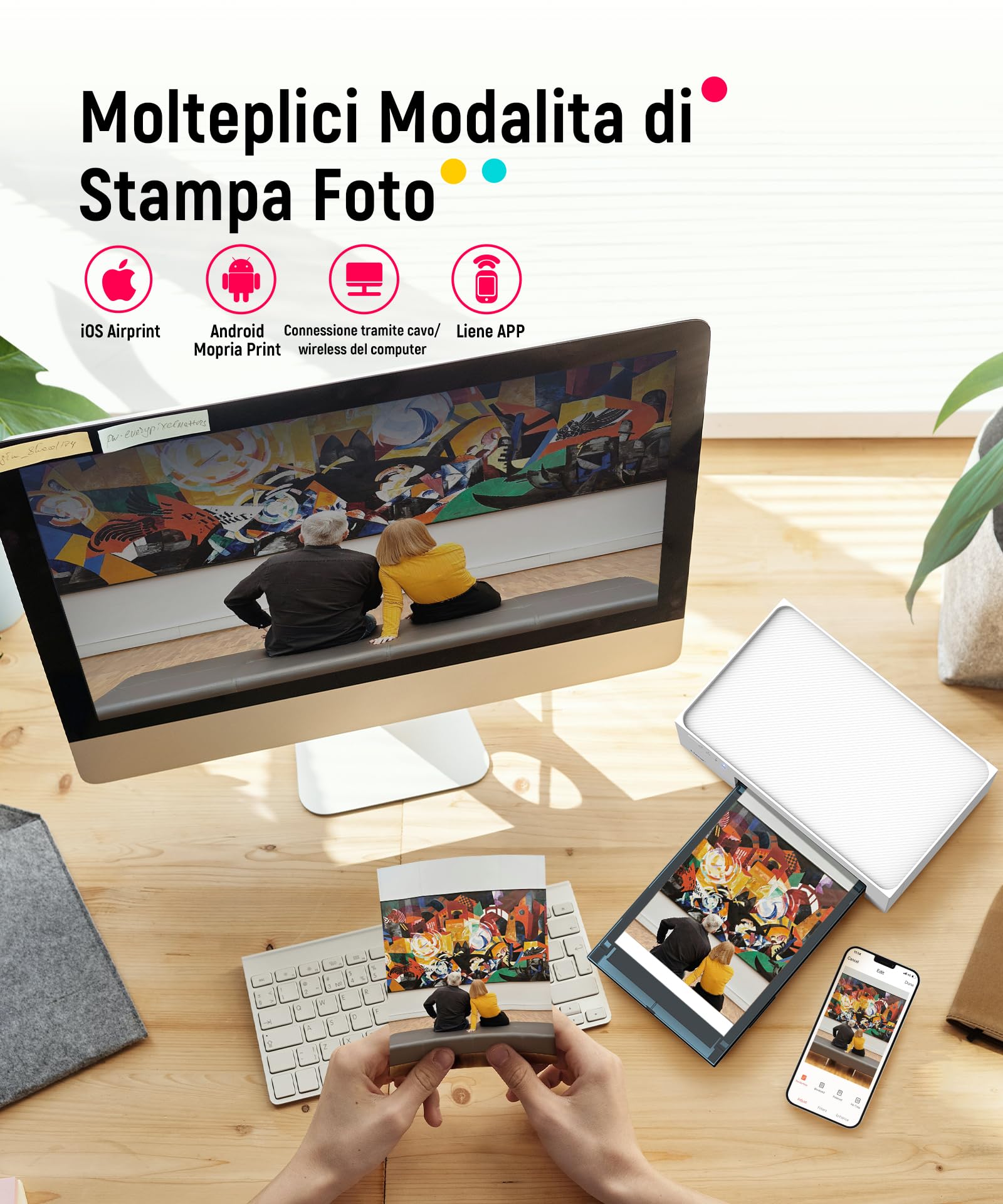 Liene Amber M200 Stampante Fotografica Portatile con Batteria Ricaricabile WiFi Stampante Foto con 20 Cartes 10x15cm, 300DPI Sublimazione Termica, Stampa Fotografica per Smartphone iPhone/Android