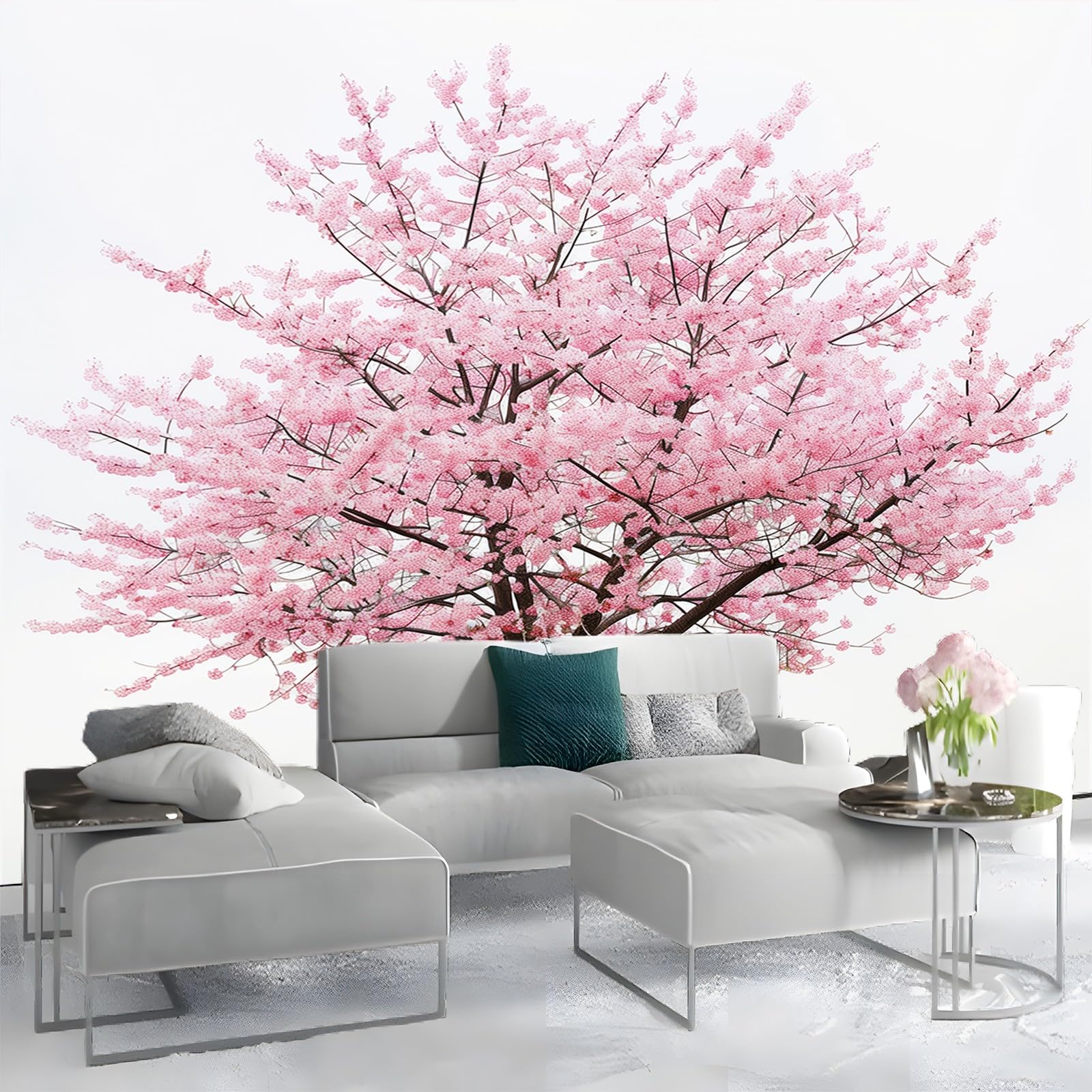 Générique Papier Peint Mural Salon Arbre Sakura Rose 200x140 cm Papier Peint Panoramique Intissé Moderne, Décoration Murale Poster Tableaux Muraux Imprimé 3D Tapisserie Photo