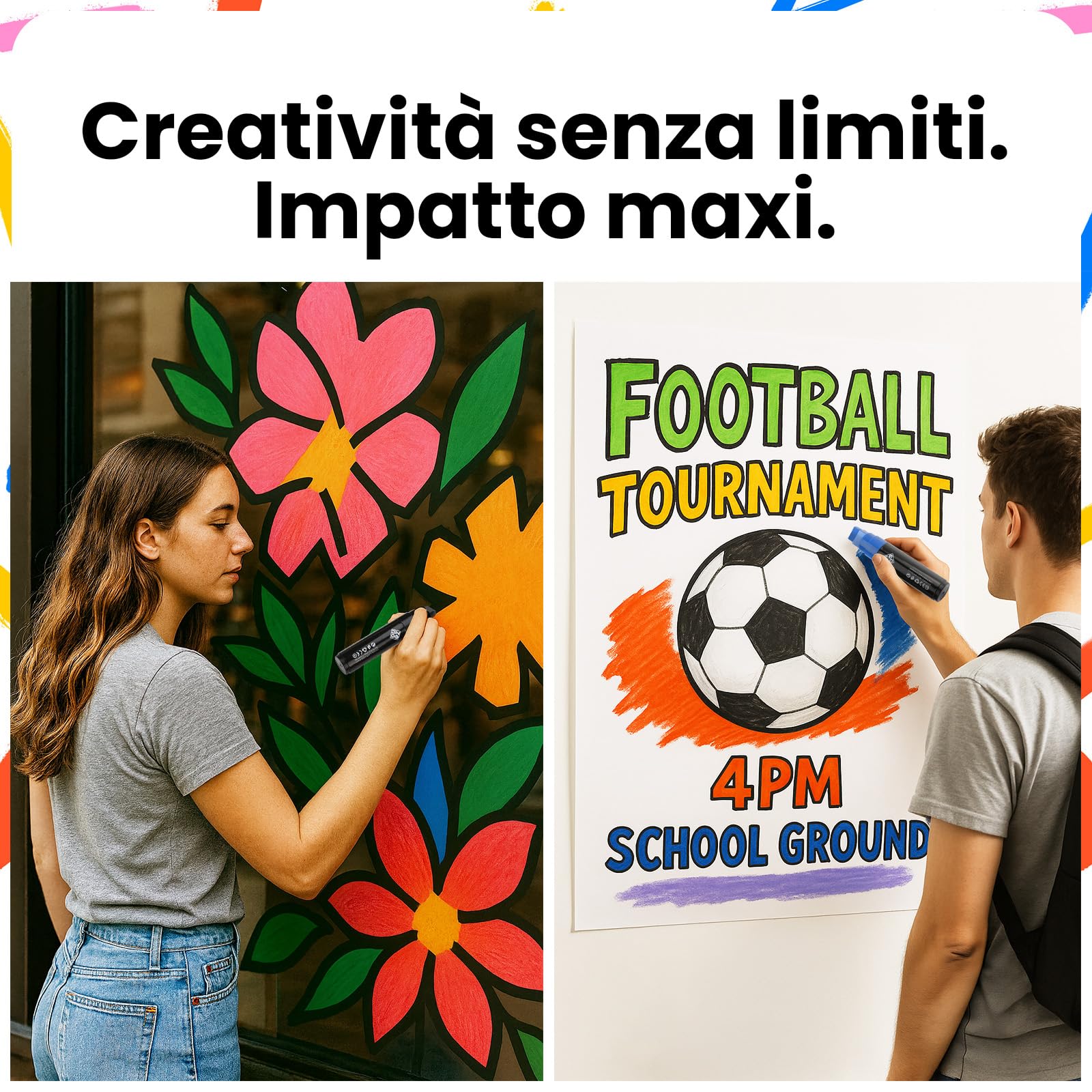 ZENO Pennarelli Acrilici Jumbo – 12 Colori Vivaci, Punta Chisel 3-in-1 da 15 mm, Pennarelli Vernice Waterproof per Legno, Sassi, Tessuto, Vetro, Poster, DIY, Bambini e Artisti