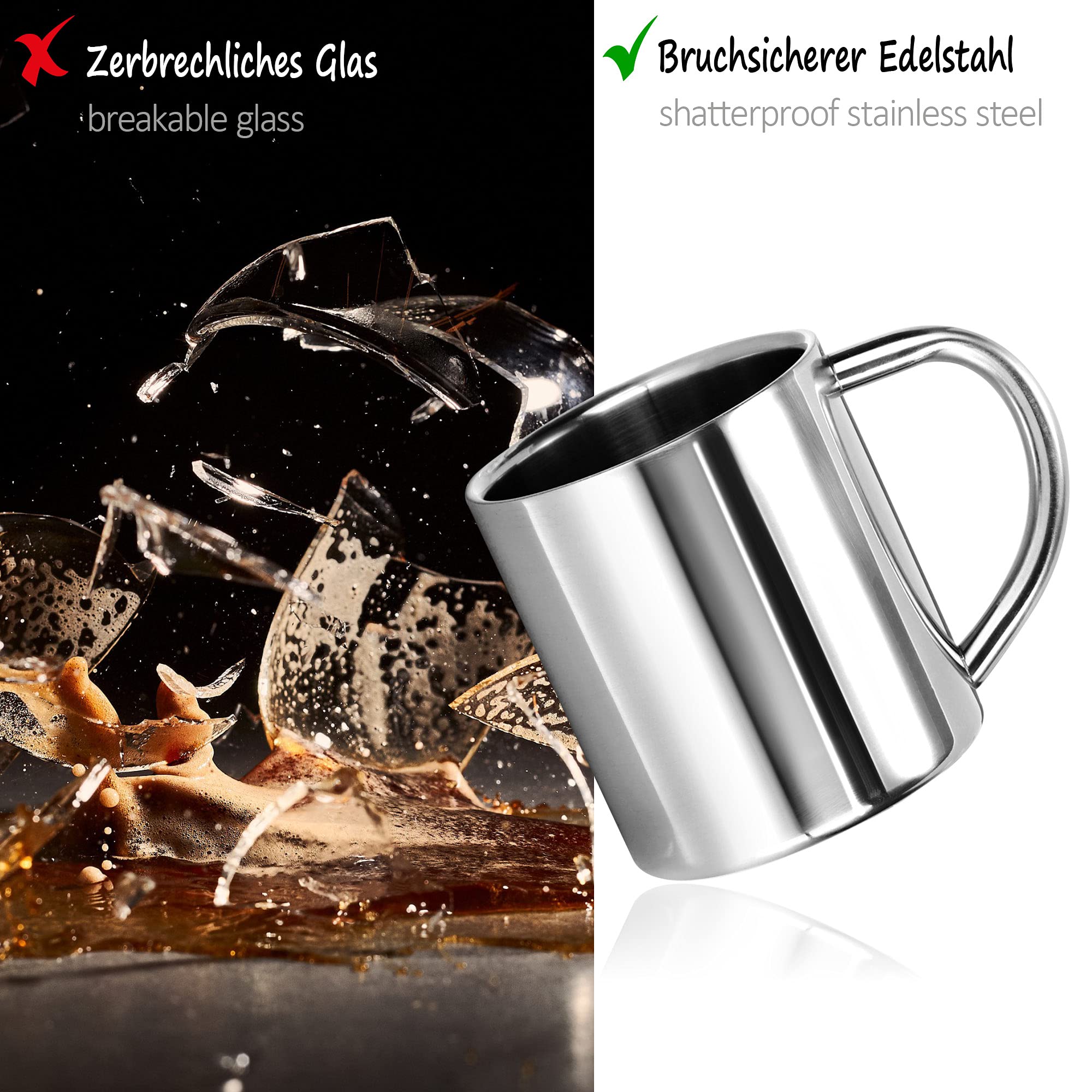 Lot De 6 Tasses En Inox 300 Ml Double Paroi - Isothermes, Empilables, Compatibles Lave-vaisselle - Argent - 3