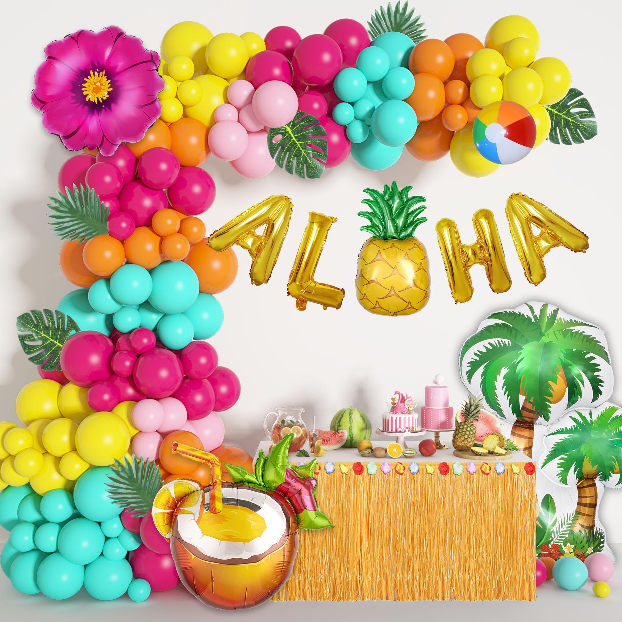 BlueCloudy 188Pcs Tropical Balloon Arch Kit Hawaiian Party Decorations