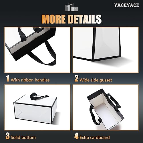 Miniatura 4 de Bolsas de regalo pequeñas blancas a granel, 10 bolsas de regalo de 8 x 3.75 x 6 pulgadas, color blanco y negro con asa de cinta, mini bolsas de