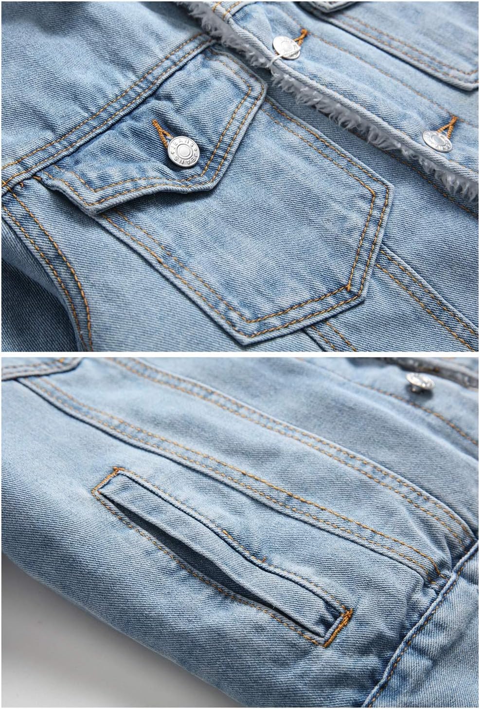 Men's Fleece Lined Jean Jacket Winter Sherpa Windbreaker Cotton Denim Trucker Jacket - Image 3