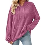 Women's Hoodies Long Sleeve Ribbed Sweatshirt for Women Drawstring Hoodies Pullover with Pockets Casual Clothes