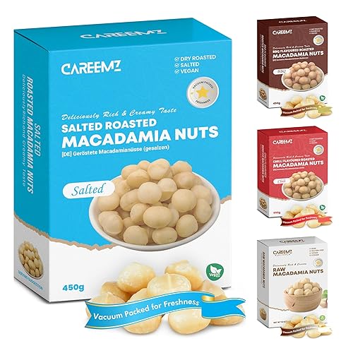 CAREEMZ Nueces de macadamia tostadas saladas, el mejor aperitivo gourmet de Malawi, sellado al vacío para mayor frescura (salado, 16 onzas)