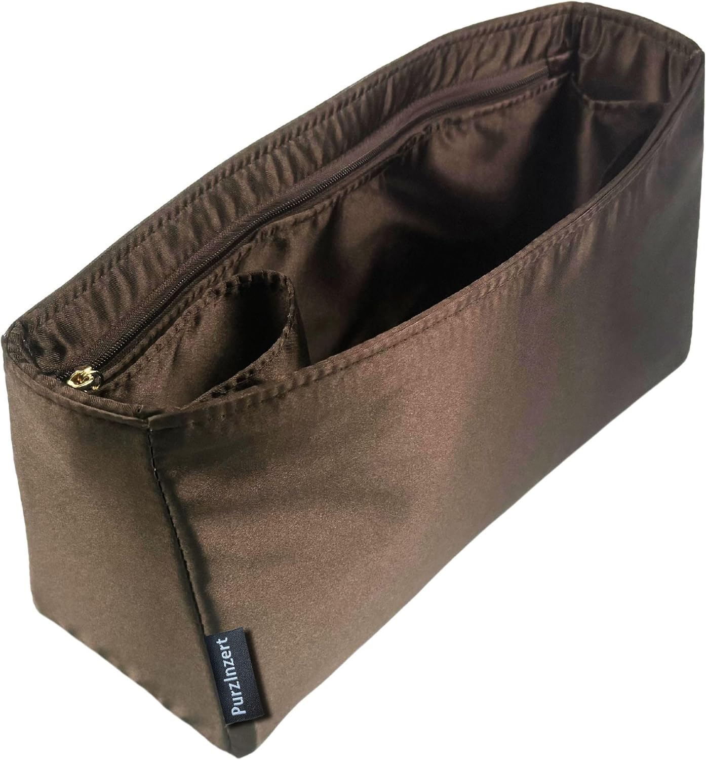 Premium Satin Silk Insert for Fendi Zucca Mama Baguette (Espresso), Lightweight Organizer, Zipper Pocket Tapered Shape