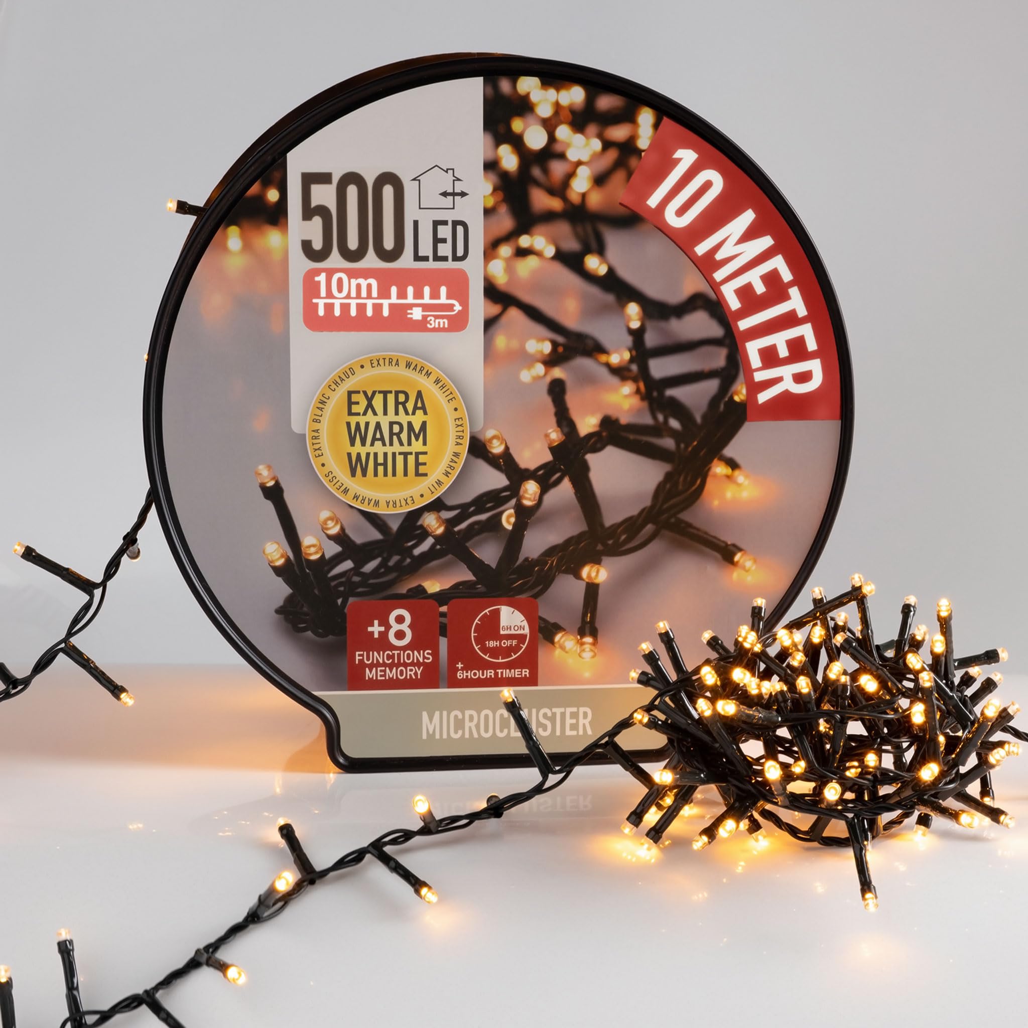 LED Lichterkette auf Trommel - extra warmweiß - Länge 10 m / 500 LED - Büschel Lichterkette mit Timer und 8 Funktionen