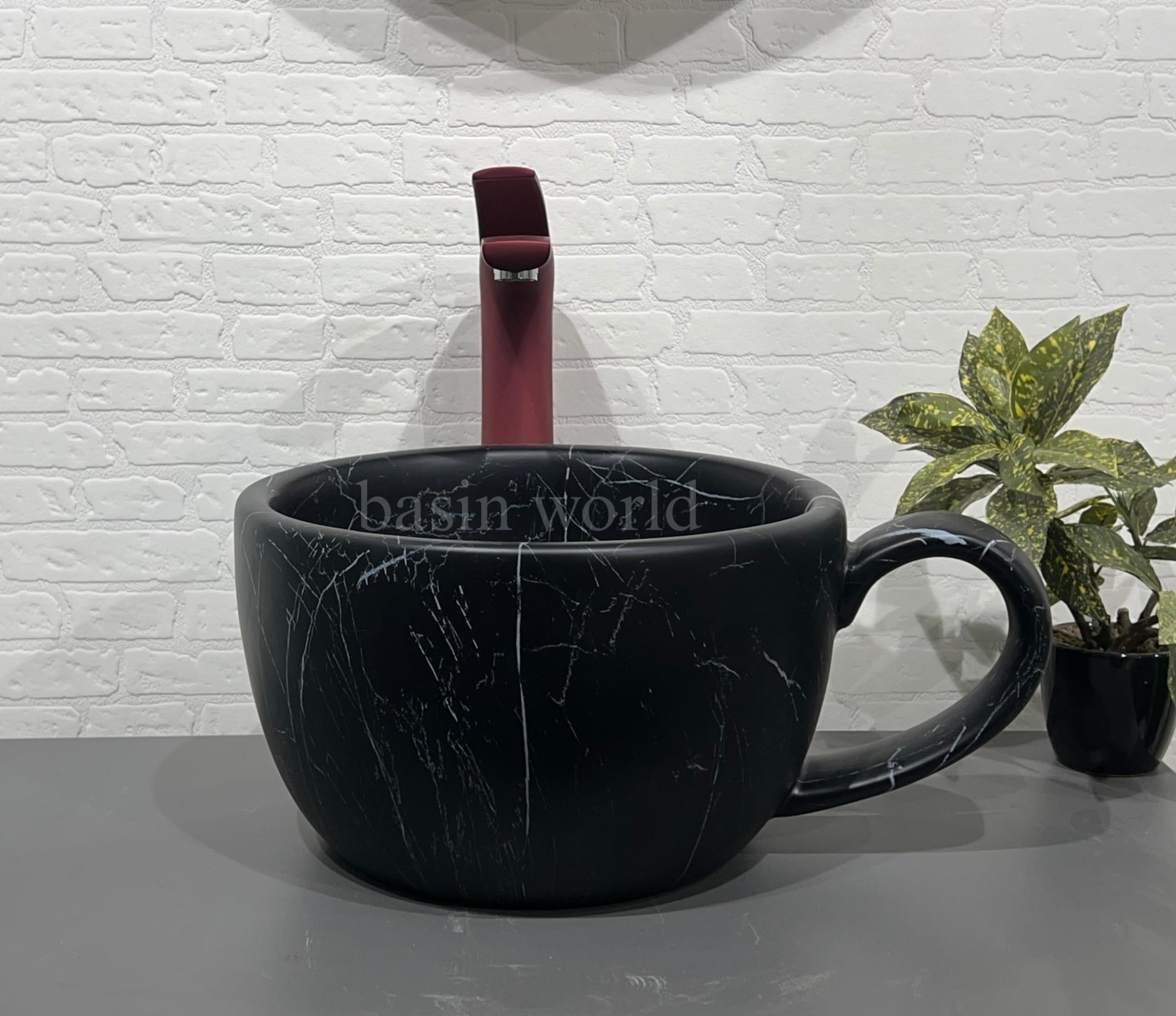 BASIN WORLD Luxury Table Top Sanitary Ware | Ceramic Tabletop Wash basin | Countertop Vessel Sink | Wash Basin Over Counter For Bathroom - BLACK(16 x 12 x 7 INCH) NCTT-742